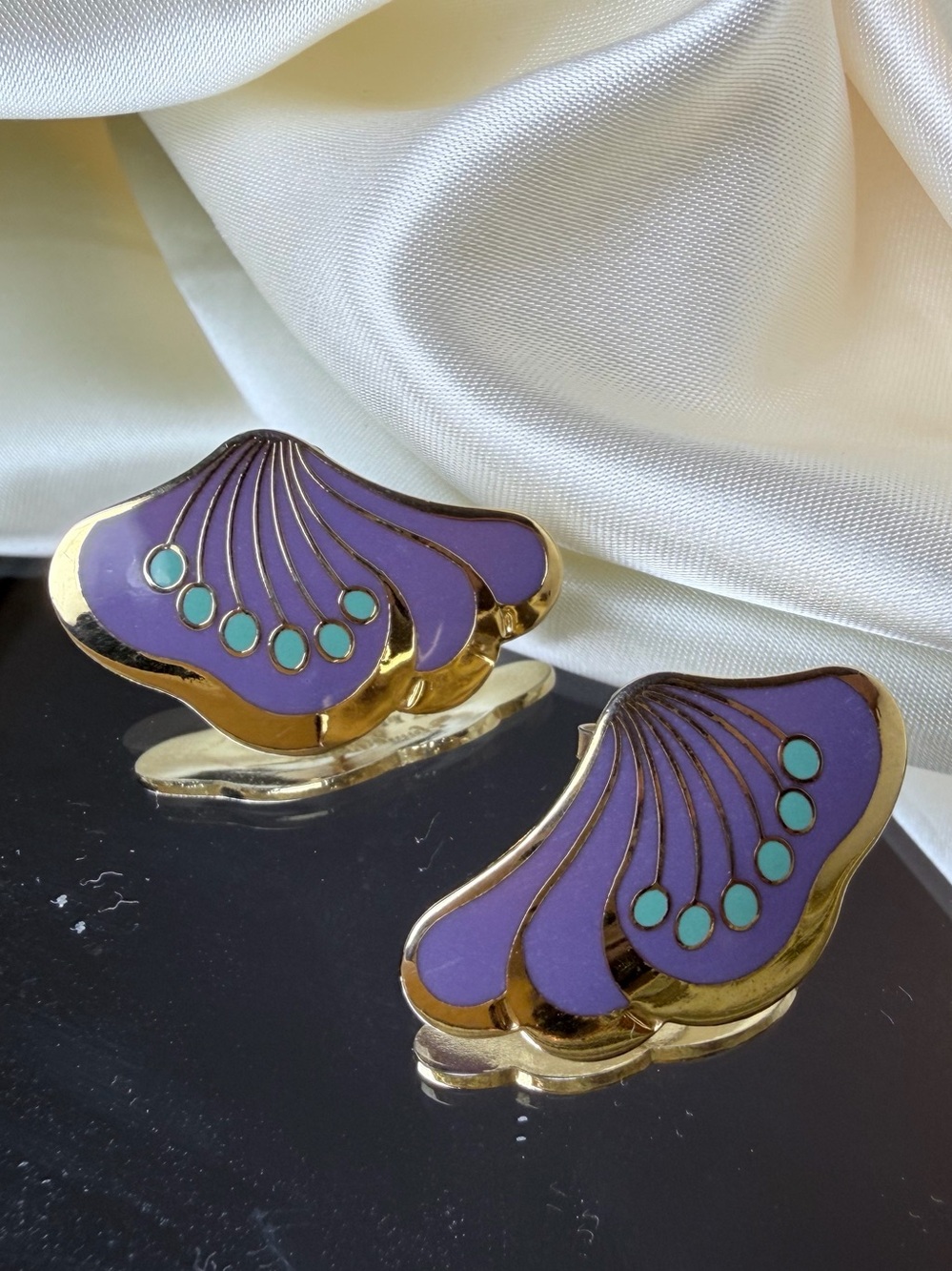 Laurel Burch retro Y2K cloisonné Enamel Fan earrings